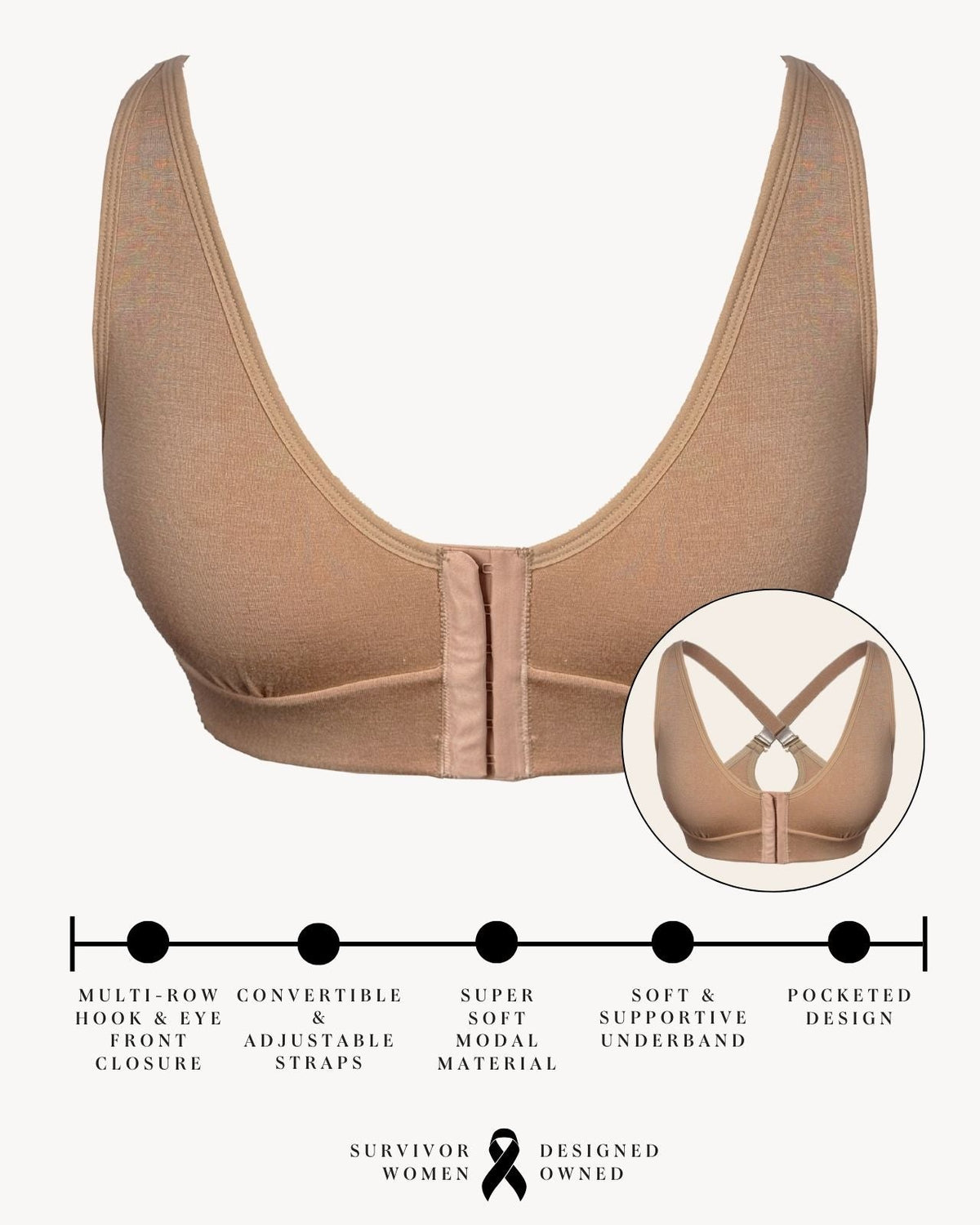 Rora Pocketed Front Closure Bra
