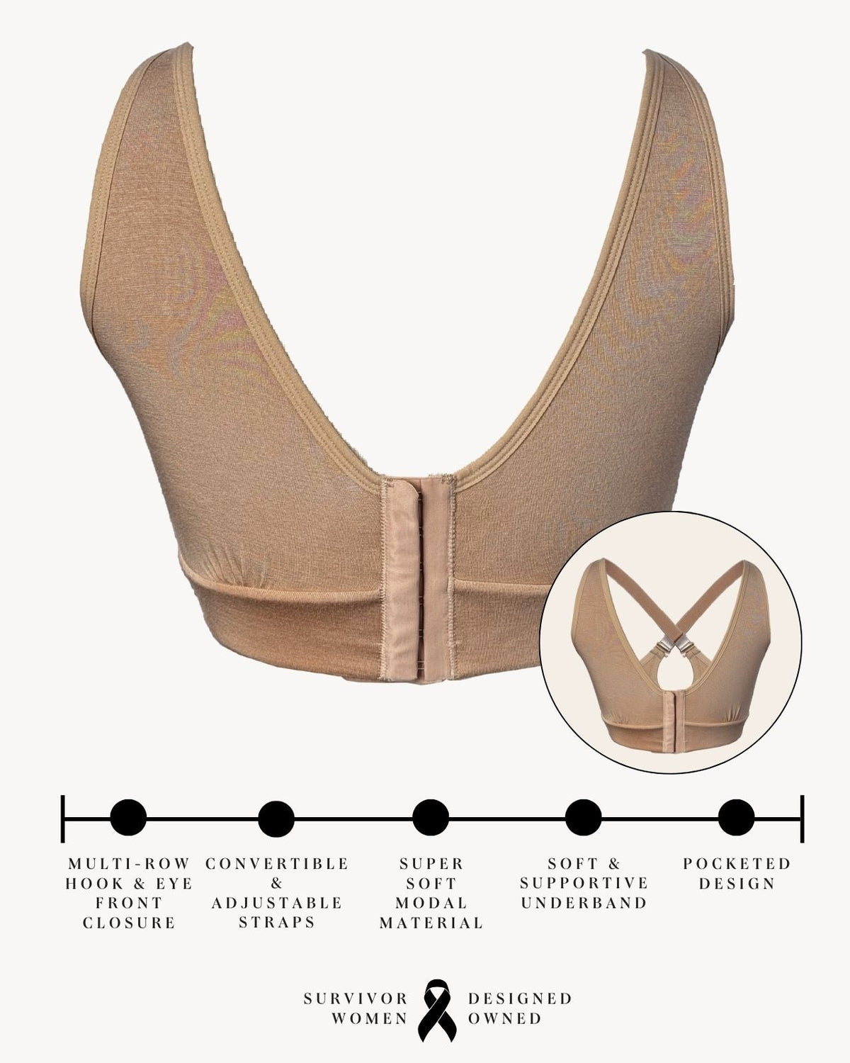 Rora Pocketed Front Closure Bra
