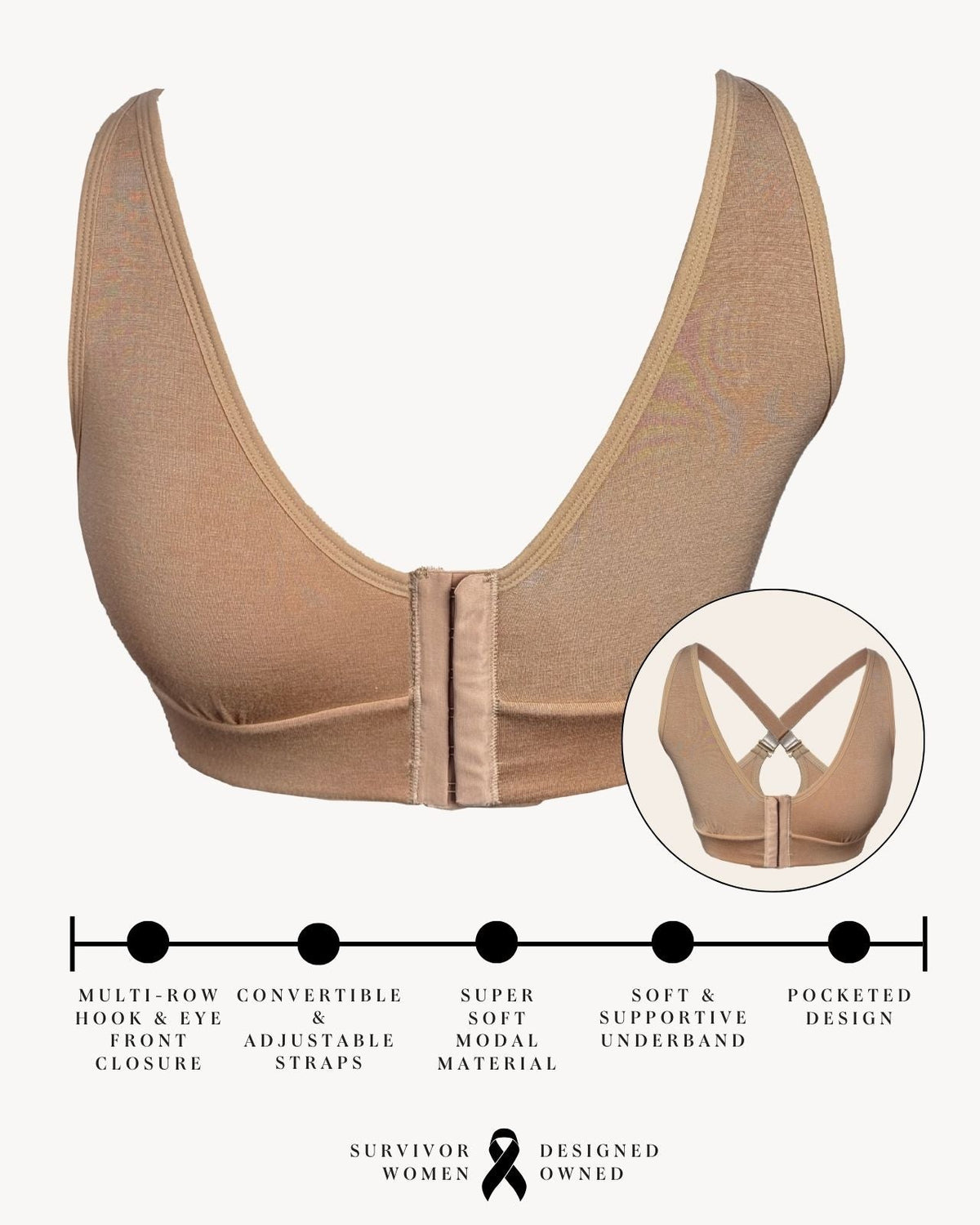 Rora Pocketed Front Closure Bra